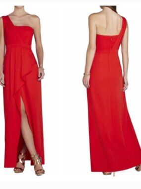 BCBGMaxAzria Kristine Long Red One Shoulder Gown Dress High Slit Size 4 NWT NEW